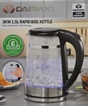 #Daewoo Cool Touch Glass Kettle 3KW Rapid Boil 1.5L with LED SDA2539GE free p&p