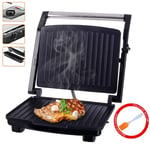 BTSSA 2 in 1 Electric Indoor Grill & Panini Press Grill, 750W Smokeless Grill with Double-Sided Heating Plates, Thermostat Control, Easy-To-Clean Nonstick Plate, Spatula