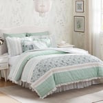 Madison Park Parure de lit 1 Place et demie avec Housse de Couette Motif Floral 100% Percale de Coton Bleu 228,6 x 228,6 cm