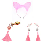 Cute Plush Cat Headband Tassel Bells NǐƤp-lɇ Clamps B-rê-ǎ-s`t Women Men Metal ân-âl Plùg Accessories - Pink