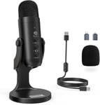 USB Microphone à Condensateur, Micro Gaming pour PC Phone Ordinateur Portable et PS4&5, avec Muet/Écho/Réduction du Bruit, pour Streaming, Enregistrement,Vocal,Podcast,Twitch, ASMR,K66 Noir