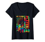 Womens My Favorite Player Call Me Dad Baseball Father's Day V-Neck T-Shirt