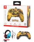 CASQUE PC NINTENDO SWITCH ROUGE ET BLEU + Manette Filaire Camo Storm Pikachu