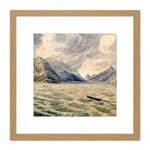 Wind Mountain Columbia River Landscape Painting 8X8 Inch Square Wooden Framed Wall Art Print Picture with Mount