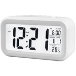 Réveil numérique intelligent avec bouton Snooze de date et de température sur le dessus, horloge de bureau rectangulaire à piles avec veilleuse pour