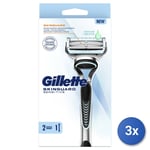 3x Gillette Rasoir Fusion Skinguardian Sensibles + 2 Recharges