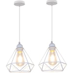 Lustre Suspension E27 20CM Cage Diamant en Métal Blanc Plafonnier Luminaire pour Couloir Escalier Chambre 2PCS