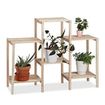 Relaxdays Wooden Plant Stand, Indoors Flower Ladder Rack, Solid, Stainless, HxWxD: 70 x 89 x 27 cm, Natural