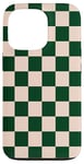 Coque pour iPhone 13 Pro Grand damier vert foncé et crème clair