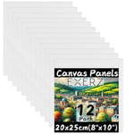 EXERZ 20x25cm Panneaux de toile 12pcs, Cartons entoilés 3mm d'épaisseur, Tableaux en toile à peindre, 280gsm 100% coton/Vierge/Triple apprêt/Sans acide/Grain moyen