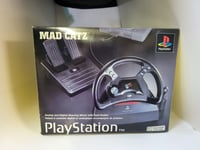 NEW MAD CATZ ANALOG & DIGITAL PLAYSTATION 1 RACING WHEEL W/GAS/BREAK PEDALS 42A