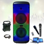 MOOVING SOUND - Enceinte Portable sur batterie 600W Karaoke USB Bluetooth ELECTRO-SOUND600 - 2 Micros - Enceinte PARTY-BAGGY30