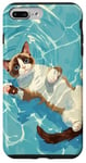 Coque pour iPhone 7 Plus/8 Plus Chat amusant en raquettes à neige dans l'eau de la piscine