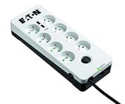 Eaton Multiprise/Parafoudre - Eaton Protection Box 8 Tel@ USB FR - PB8TUF - 8 prises FR + 1 prise téléphonique + 2 ports USB - Blanc & Noir