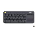 Logitech K400 Plus Clavier Sans Fil Touch TV Avec Contrôle Média et Pavé Tactile, Clavier HTPC pour PC connectés TV, Windows, Android, Chrome OS, Ordinateur Portable, Clavier Belge AZERTY - Noir