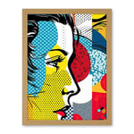 Artery8 Modern Abstract Woman Face in Profile Comic Book Style Red Yellow Geometric Halftone Artwork Framed Wall Art Print 18X24 Inch