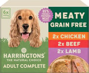 Harringtons Complete Wet Tray Grain Free Hypoallergenic Adult Dog Food Meaty Pack 6x400g - Chicken, Beef & Lamb - Made with All Natural Ingredients