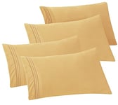 Elegant Comfort 4-PACK Solid Pillowcases 1500 Premium Hotel Quality Microfiber - Smooth Weave, Wrinkle and Stain Resistant, Easy Slip-On, 4-Piece Set, Standard/Queen Pillowcase, Gold