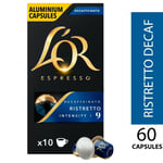 L'OR 60 Nespresso Compatible Capsules Ristretto Decaf 6 Packs, 60 Coffee Pods