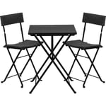 STILISTA set bistro 3 pièces en poly rotin 1x table + 2x chaise, pliable en noir