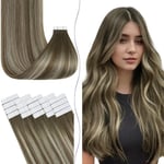 Fshine Tape Adhesive Cheveux Extension 20 Pcs 18 Pouces Seamless Cheveux Extensions Tape 50g Couleur 3 Passant à 8 Brun Cendré Et 22 Blond Clair Skin Weft Tape 50g Extensions for Women