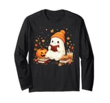 Cute Ghost Reading Book Lovers Halloween Ghost Coffee Cozy Long Sleeve T-Shirt