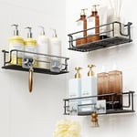 OriwarE Etagere Douche, 3 Pièces Rangement Salle de Bain, Etagere Douche sans Percage avec 4 Crochets et 4 Adhésifs (Noir)