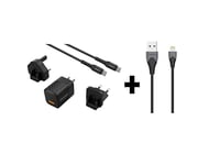 ENERGIZER - Lot DE 1 Chargeur Rapide USB-A et USB-C 38W avec Câble USB-C & 3 Prises Incluses (EU/US/UK) + 1 câble MFI Apple