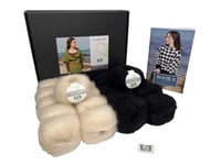 DesignEtte Northern Lights Crochet Cardigan Kit Pattern Book and Yarn Pack for Adults 100 Percent Pure Raw Silk 50g≈250m/4ply and Superkid Mohair 25g≈220m/2ply White, Ecru/Black, Medium