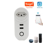 Prise intelligente WIFI 16A Brésil avec double Ports USB synchronisation prise BR prise Tuya APP commande vocale sans fil-prise BR