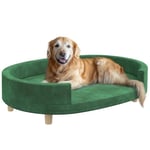 PawHut Canapé pour Chien, Sofa pour Chat, Fauteuil pour Chat, Surface en Velours Doux, avec Coussin Amovible, Pieds en Bois Massif, 100l x 70P x 25H cm, Vert