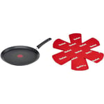 Tefal Poêle à crêpe 28 cm, Induction, Revêtement antiadhésif résistant aux rayures & Set de 4 Protectors, Plastique, Rouge, 38 x 36 x 1 cm