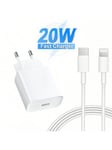 20 W pikalataussarja [USB C -seinälaturi + 3,3 Ft/100 cm USB C - Lightning -kaapeli] Yhteensopiva iPhonen 14/13/12/11/XR/XS/XS Max, laturin sovittimen kanssa