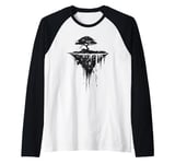 Surreal Floating Island Shirt - Dark Forest and Tree Art Raglan Baseball Tee