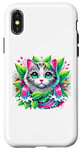 iPhone X/XS Beloved Cat with Green Leaves Cat Lovers Pink Waterfalls Case