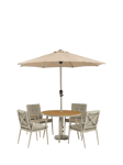 Bramblecrest RHS Wisley 4-Seater Round Garden Dining Table & Chairs Set with Parasol, Mocha