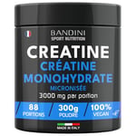 Bandini® Créatine Monohydrate en Poudre 100% Pure pour Augmenter la Performance et la Puissance Musculaire, Creatin non aromatisé, 88 Portions, 300 g, Micronised Creatine Powder, soluble et vegan