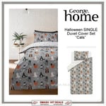 Halloween SINGLE Duvet Cover Set Cats Grey Orange Black White  W135cm x L200cm