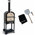 Sweeek - Four à pizza d'extérieur. barbecue au charbon de bois multifonctions - Calzone - pierre de cuisson roulette pelle et housse - Noir