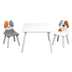 Liberty House Toys Cat and Dog Table and Chairs, MDF, Grey and White, 44cm H W x 60cm D