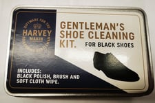 Gentleman's Shoe Cleaning Kit - black polish, brush & soft cloth in a tin