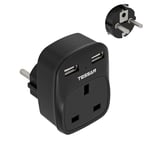 UK to European Plug Adapter, TESSAN Schuko Travel Adapter with 2 USB Ports, Grounded Europe EU Euro Power Plug Adaptor for France Germany Spain Iceland Poland Russia and More (Type E/F)