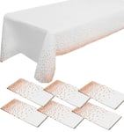 6 Pack Rose Gold Dot Tablecloths for Rectangle Tables, 54" x 108" White Plastic Tablecloths Disposable Waterproof Party Table Cloths Gold Dot Confetti Table Cloth for Outdoor Birthday Party