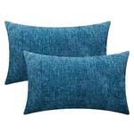 CaliTime Pack of 2 Cozy Throw Pillow Covers Cases for Couch Sofa Home Decoration Solid Dyed Soft Chenille 40cm X 66cm Deep Sea Blue