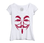 T-Shirt Femme Col Echancré Visage Anonymous Rouge Hacker