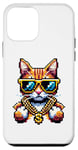 Coque pour iPhone 12 mini Gangster Street Cat Goldchain Kitty Rapper Lunettes de soleil 8 bits