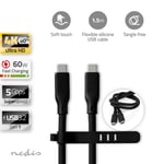 Nedis USB-kabel | USB 3.2 Gen 1 | USB-C™ Hann | USB-C™ Hann | 60 W | 8K@30Hz | 5 Gbps | Nikkel belagt | 1.50 m | Rund | Silikon | Sort | Boks