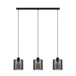 EGLO Suspension luminaire Segovia, lustre à 3 lampes pour salon et salle à manger, lampe de plafond suspendue, métal et bois noir, douille E27, L 88 cm