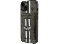 Case Guess 4G Stripes With Wallet Magsafe For Iphone 15 Brown