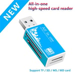 Lecteur de carte mémoire multi USB 2.0 tout en 1,adaptateur pour Micro SD SDHC TF M2 MMC MS PRO DUO - Type Bleu